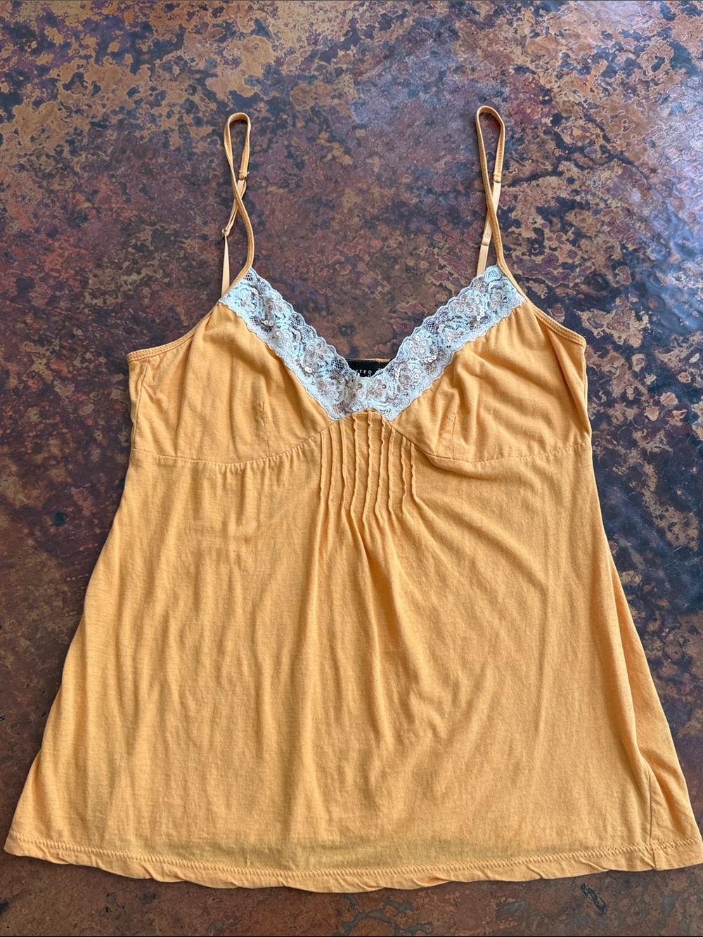Vintage The Limited Orange Cotton Camisole Cream Lace Rose Gold Sequined-Trim-S